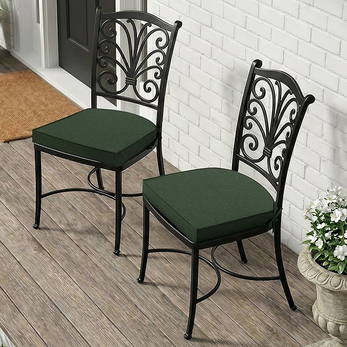 Outdoor Chair Cushions, Fade-Resistant & Water-Resistant, D Shaped Patio Furniture Seat Chair Pads Replacement with Ties, Non-Slip Bottom, Removable Cover, Set of 4, 18.5 x 16 Inch, Olive Green