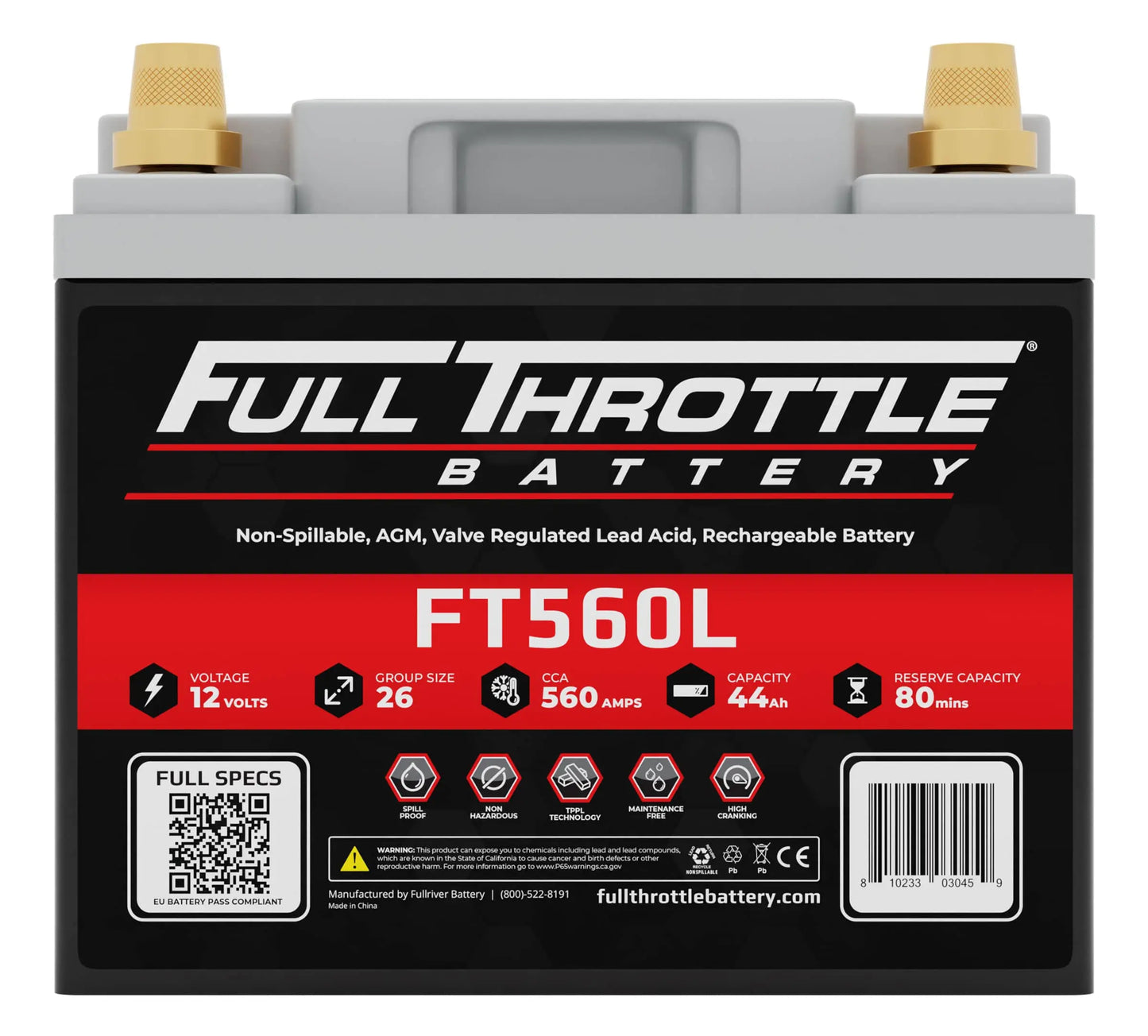 Full Throttle FT560L AGM Battery With Terminals