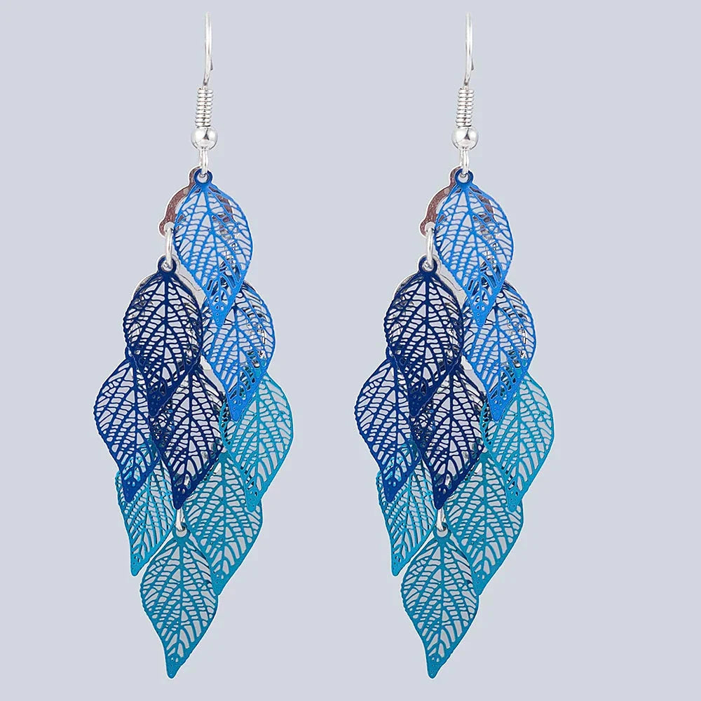 Ethnic Nine-Leaf Drop Earrings – Bohemian Dangle Jewelry for Women