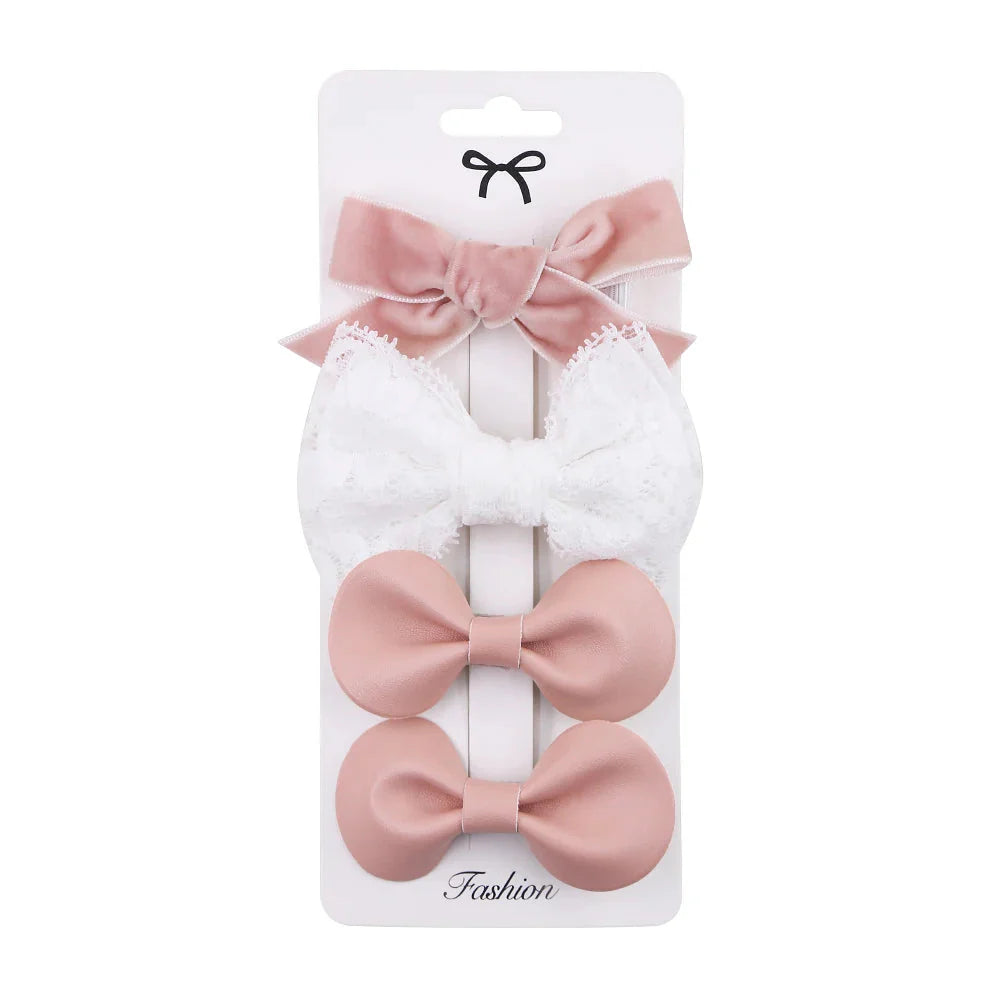 4Pcs Leopard Print Hair Bow Clips for Baby Girls Lace Barrettes