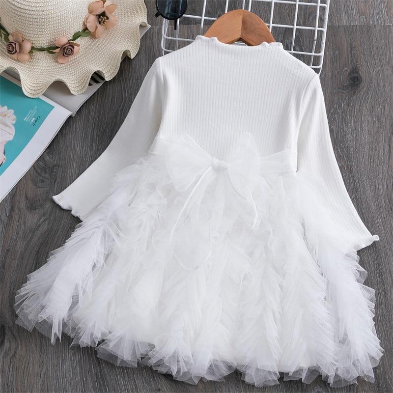 Modern Winter Flower Long Sleeve Smash Cake Baby Girls Dress For 1-5 Year Little Princess