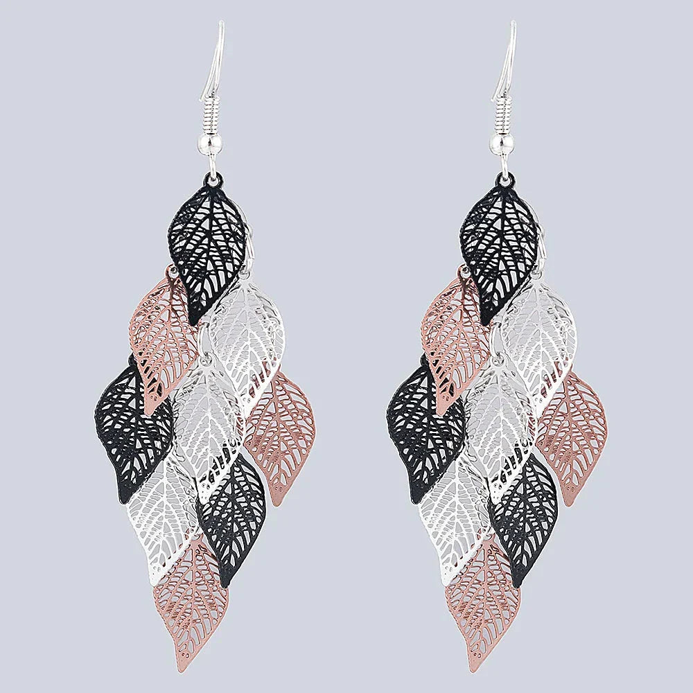 Ethnic Nine-Leaf Drop Earrings – Bohemian Dangle Jewelry for Women