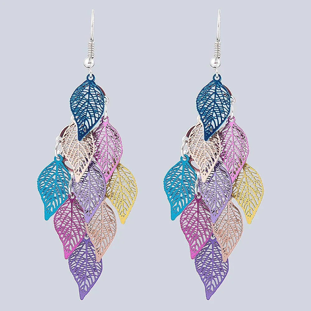 Ethnic Nine-Leaf Drop Earrings – Bohemian Dangle Jewelry for Women