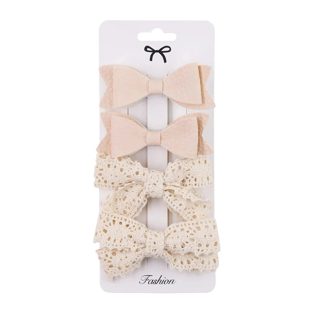 4Pcs Leopard Print Hair Bow Clips for Baby Girls Lace Barrettes