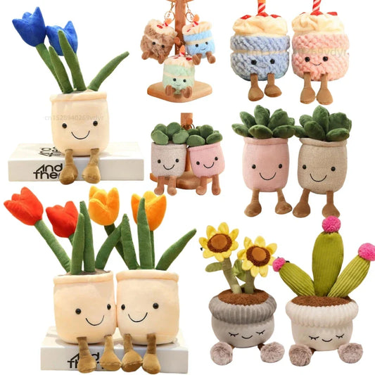 Tulip & Succulent Plant Plush Toy – Cute Stuffed Doll Bookshelf Décor, Soft Kawaii Pillow Pendant & Birthday Gift for Girls