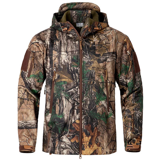 Men’s Camouflage Tactical Softshell Jacket – Waterproof Fleece Hooded Coat for Hunting, Hiking & Outdoor Adventures