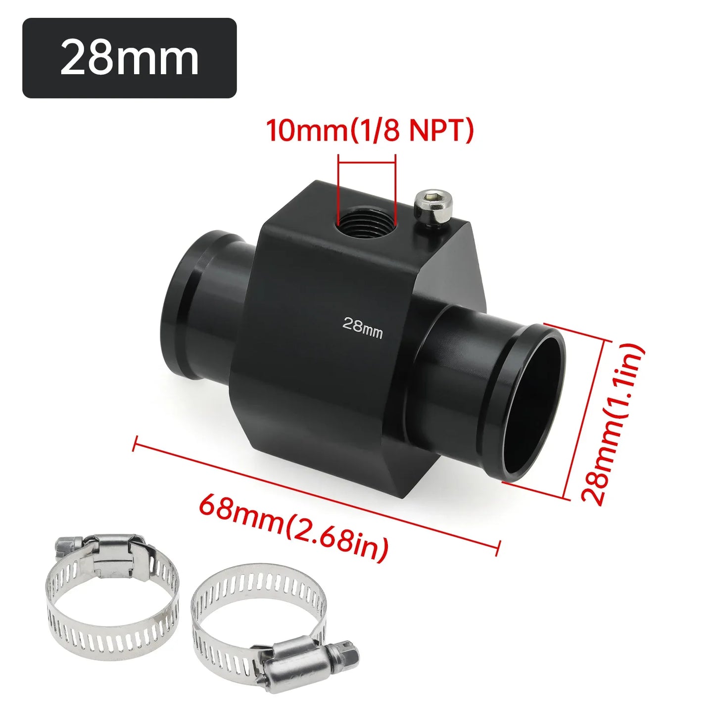 2026 Car Water Temp Gauge Radiator Temperature Water Temp Joint Pipe Sensor 40mm 38mm 36mm 34mm 32mm 30mm 28mm Hose Adapter