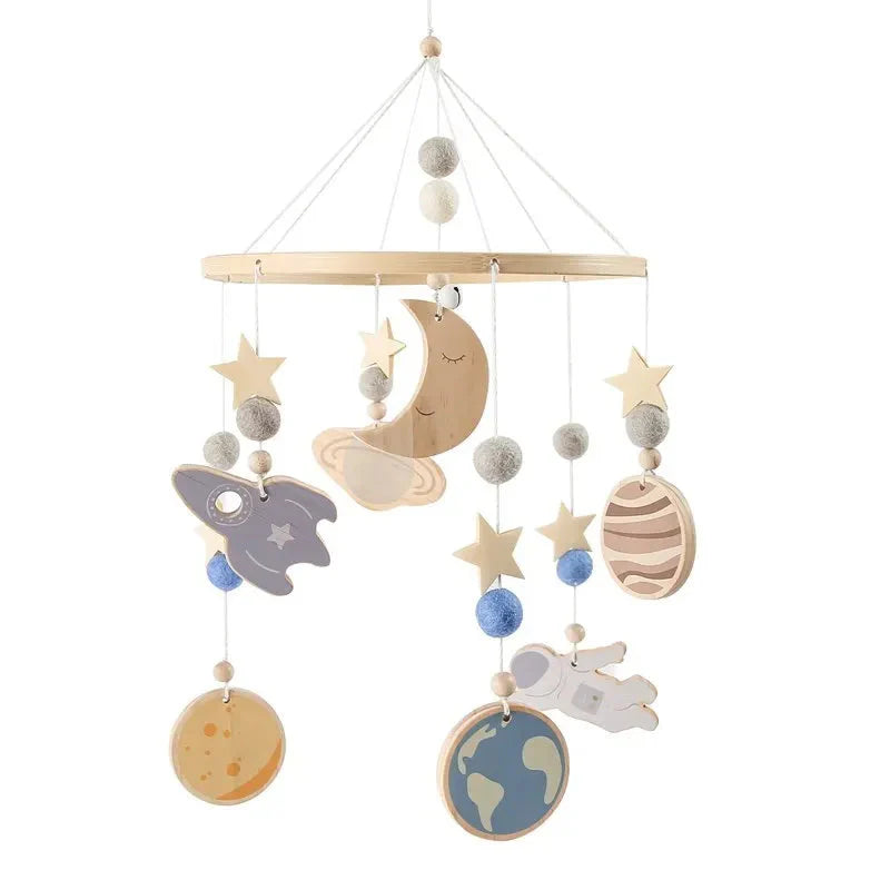Wooden Baby Crib Mobile with Music Box Bell