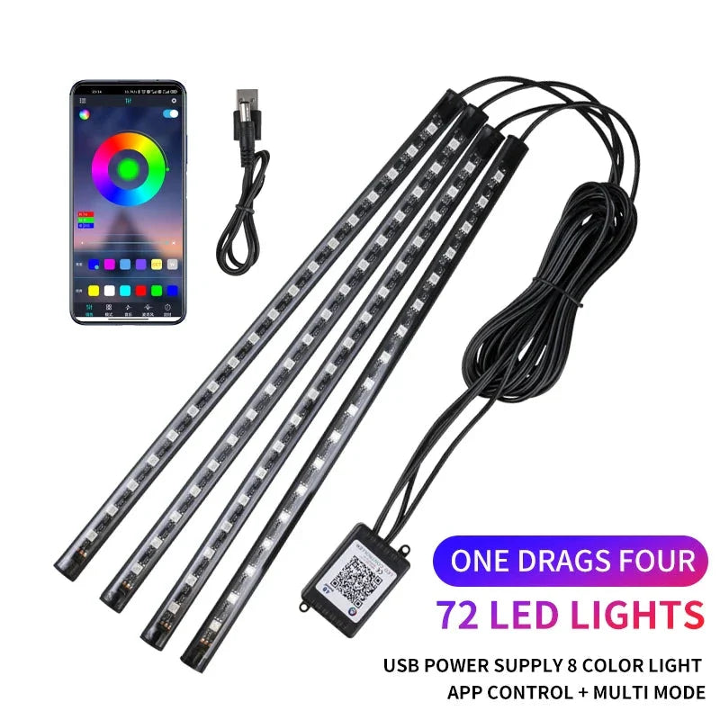 Neon LED Car Interior Ambient Light Kit – RGB Foot Strip Lighting with APP & Remote Control, Music Sync Car Decor Lamp