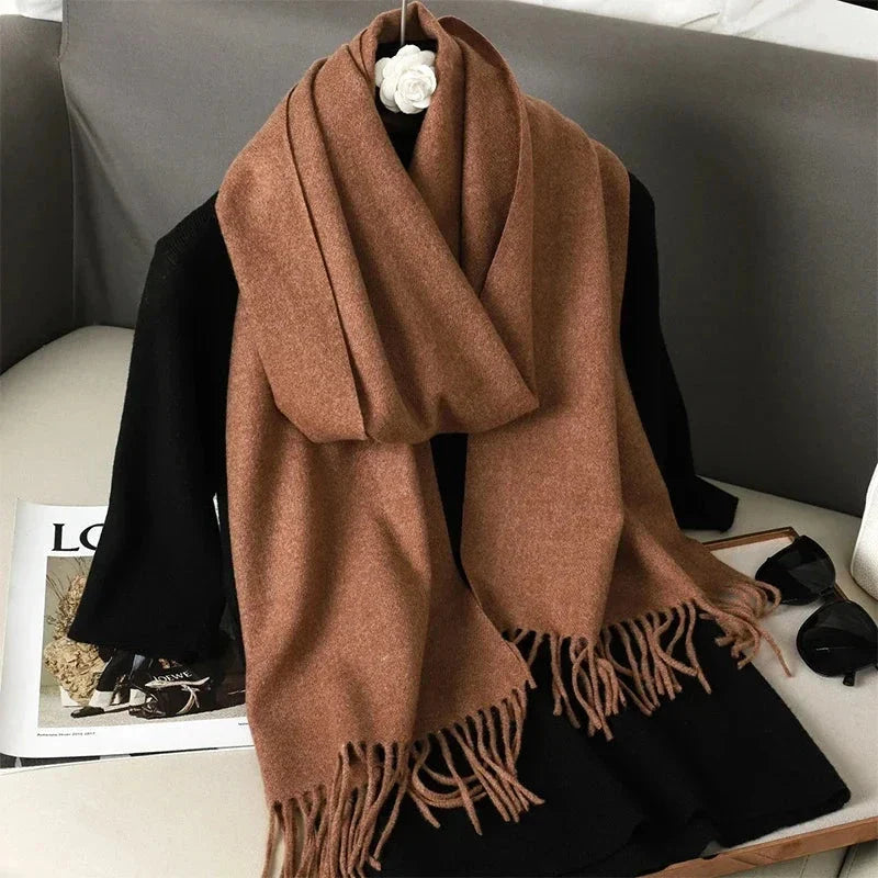 62-Color Winter Cashmere Scarf – Warm Tassel Pashmina Wrap for Women