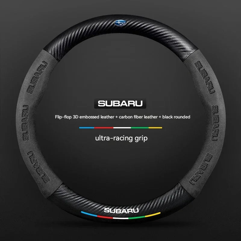 For Subaru Outback Brz Wrx Xv Ascent Forester Impreza Legacy Car Suede Carbon Fiber Leather Steering Wheel Cover Accessories