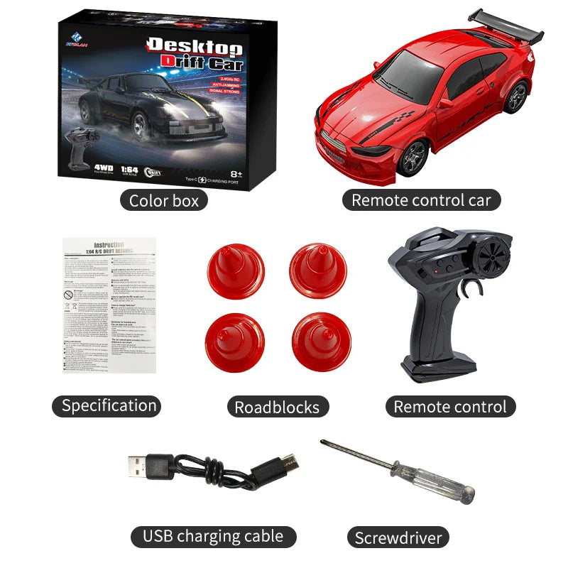 2025 New Kf20 1:64 Drift Rc Car Four-wheel remote-controlled racing car Full proportions Desk Competition Toy Boys Ideal gifts.