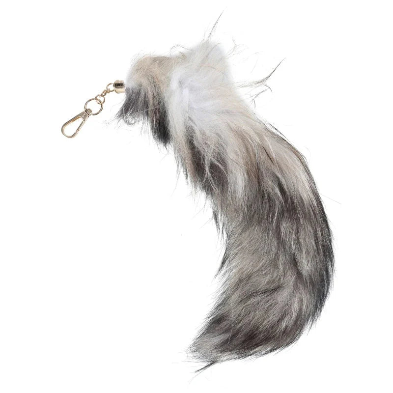 Plush-Fox Tail Keychain Furry Racoon Tail Keyring Keychain 28cm Animal Tail Key-Pendant Pompoms Keyring Holder Bag-Decor