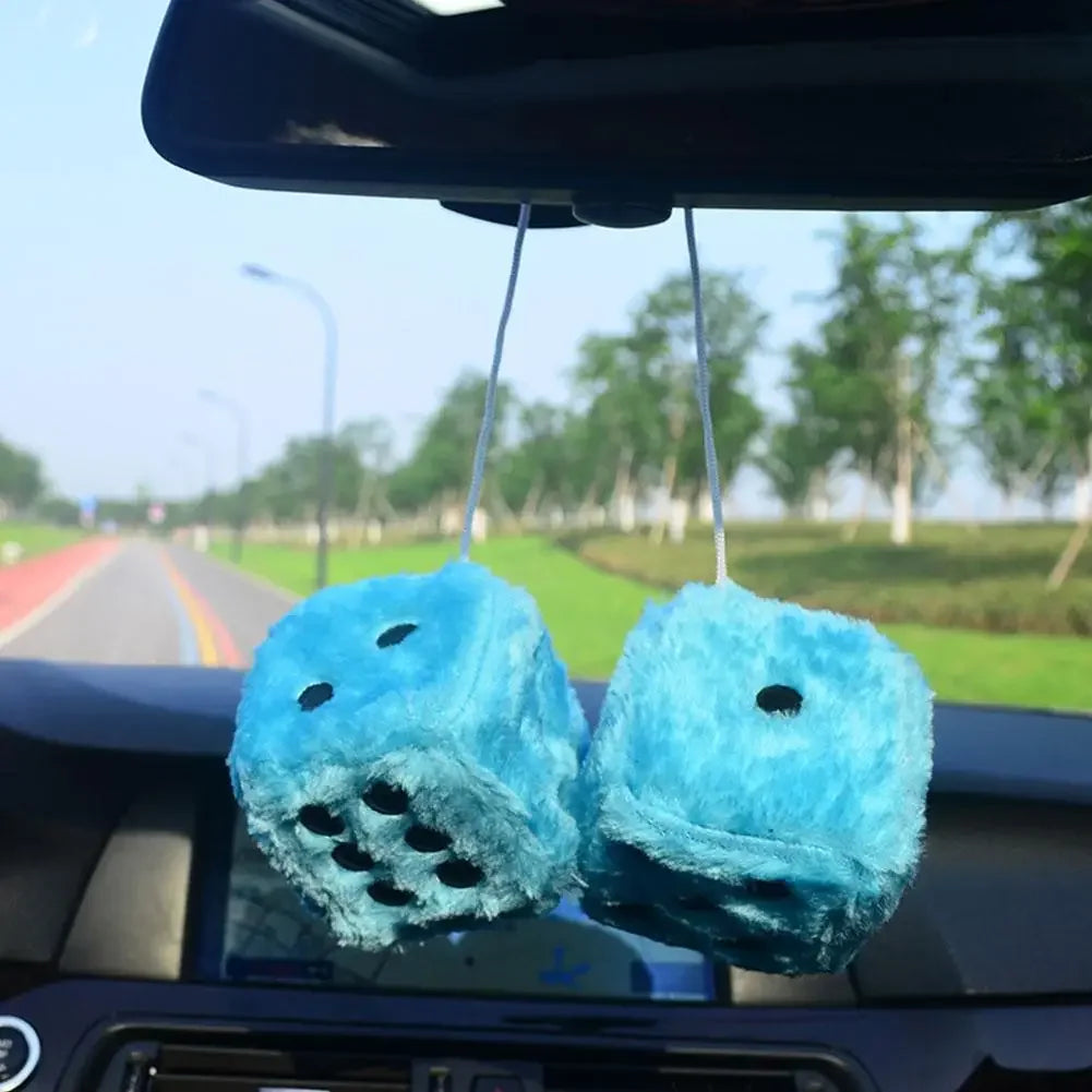 Fuzzy Plush Dice for Car Mirror Pair of Retro Pink Dice with White Dots for Car Interior Hanging Ornament Decoration
