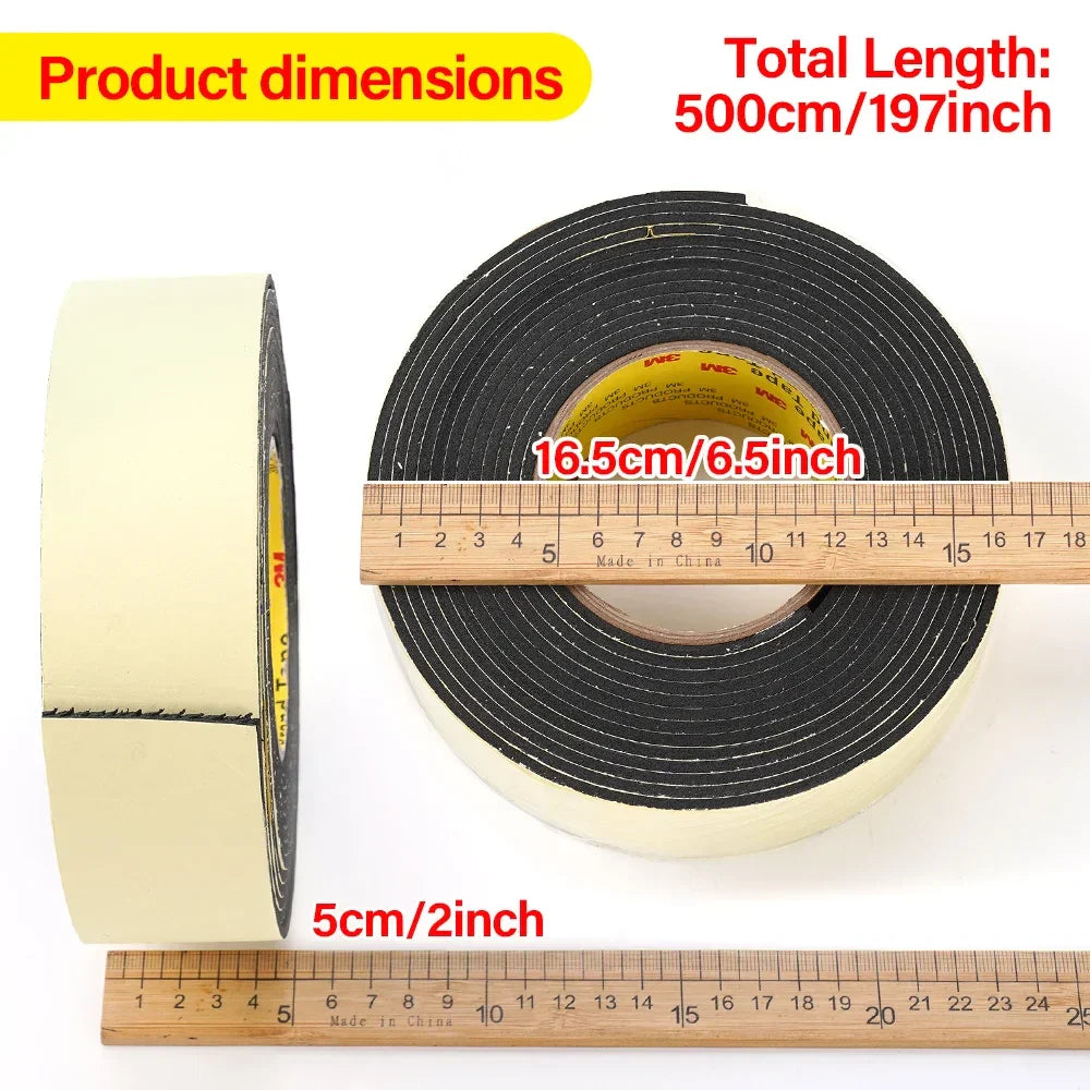 1 Roll 5mX50mmX3mm Eva Black Foam Sponge Rubber Strip Tape Door Window Soundproof Anti-Collision Car Interior Sound Insulation