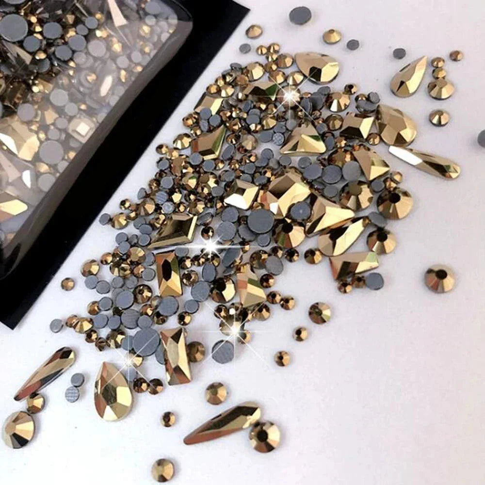 180pcs AB Flatback Glass Nail Rhinestones - Multi-Shape Gems for DIY Nail Art