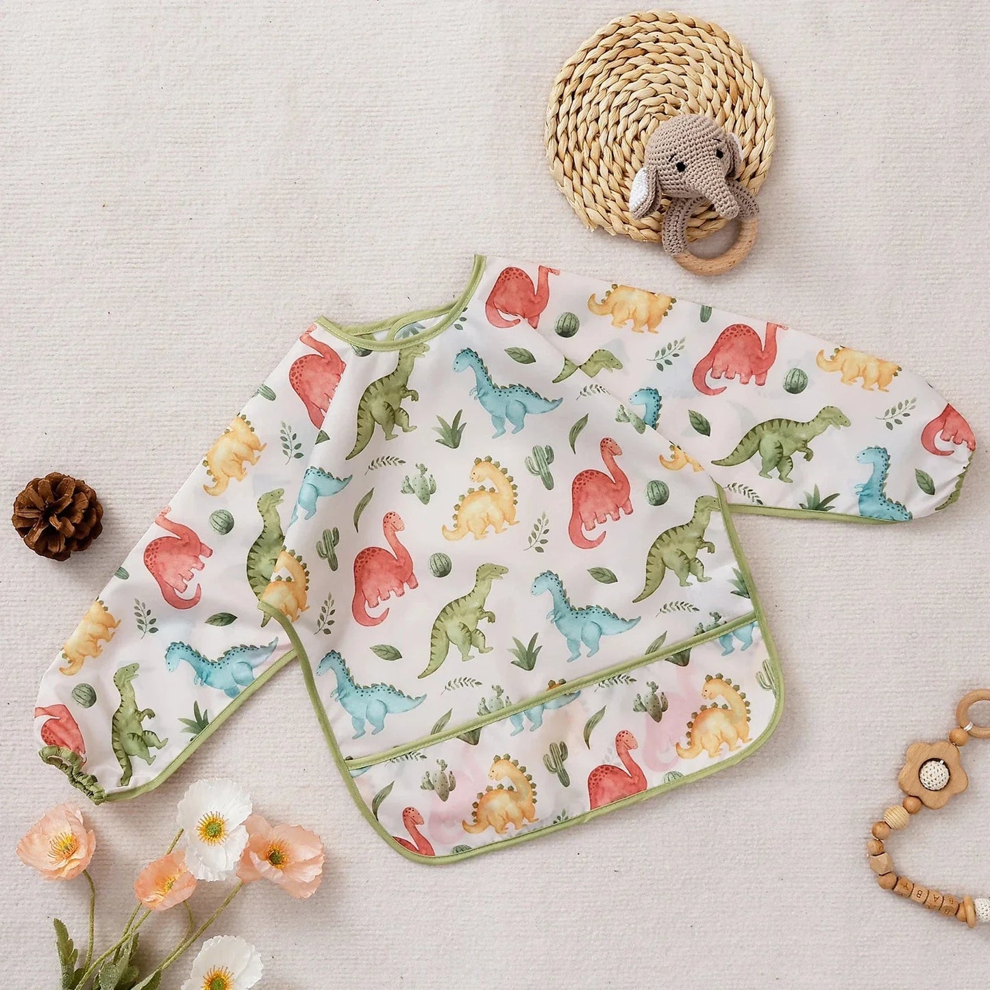 Waterproof Long Sleeve Baby Bib | Washable Feeding Bib with Full Coverage & Easy Clean Design