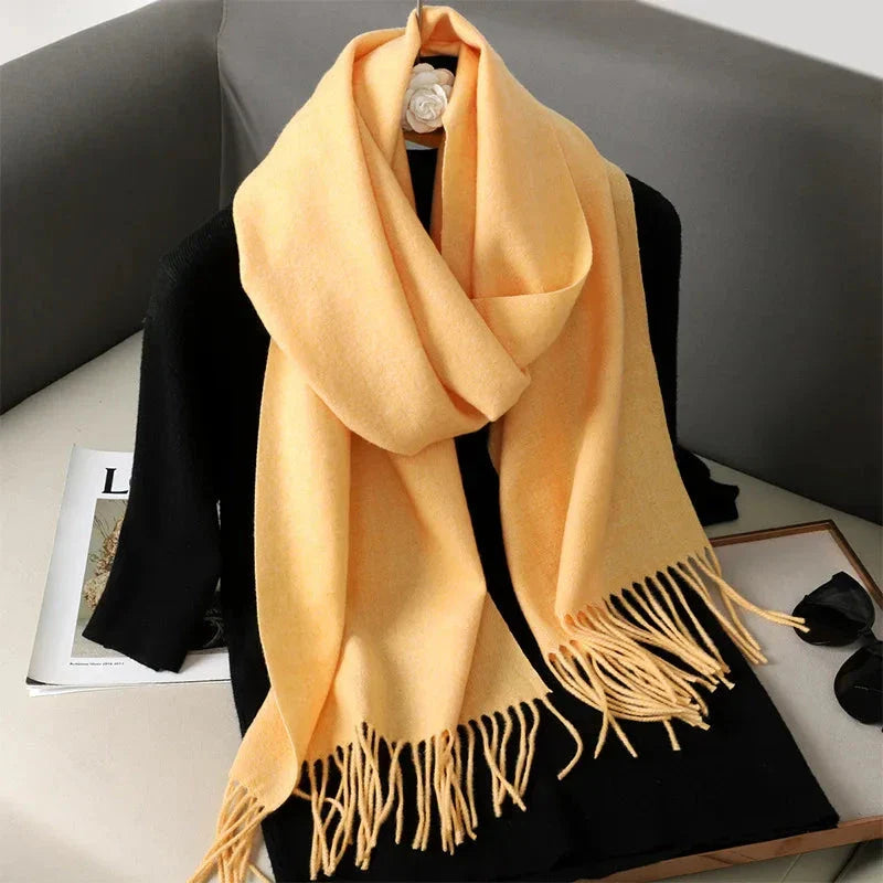 62-Color Winter Cashmere Scarf – Warm Tassel Pashmina Wrap for Women