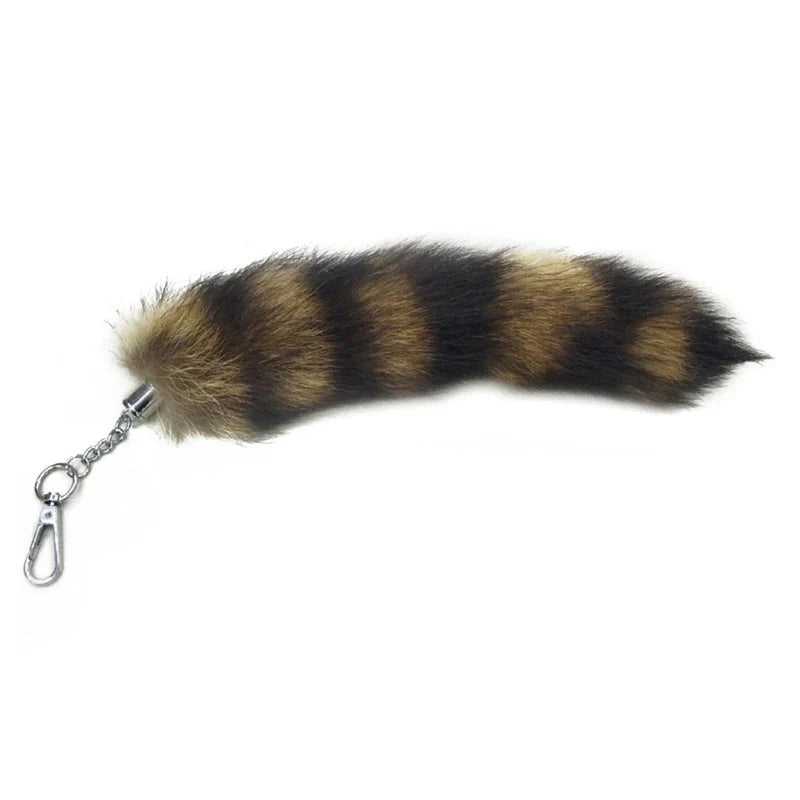 Plush-Fox Tail Keychain Furry Racoon Tail Keyring Keychain 28cm Animal Tail Key-Pendant Pompoms Keyring Holder Bag-Decor