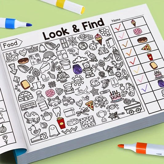 Children's Hidden Object Coloring Book, Contains 100+ Search and Coloring Activities - Interactive Search and Coloring Activity Workbook, Suitable for School, Home, Travel - Educational Puzzle Book, Coloring Exercise Book, Ea