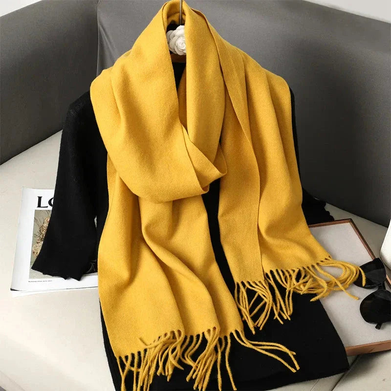 62-Color Winter Cashmere Scarf – Warm Tassel Pashmina Wrap for Women