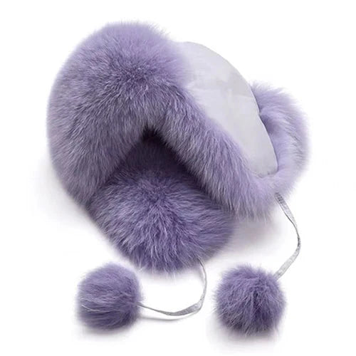 2025 100% Real Fox Fur Hats Women's Russian Ushanka Aviator Trapper Snow Skiing Hat Caps Earflap Winter Raccoon Fur Bomber Hat