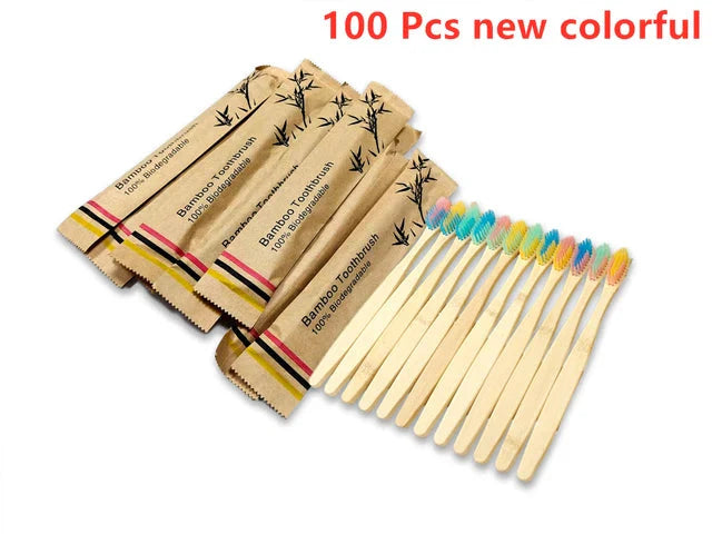 Natural Colorful Toothbrush Eco Soft Bristle Bamboo Toothbrush Bamboo Charcoal Vegan Tooth Dental Oral Care Plastic Free 10Pcs