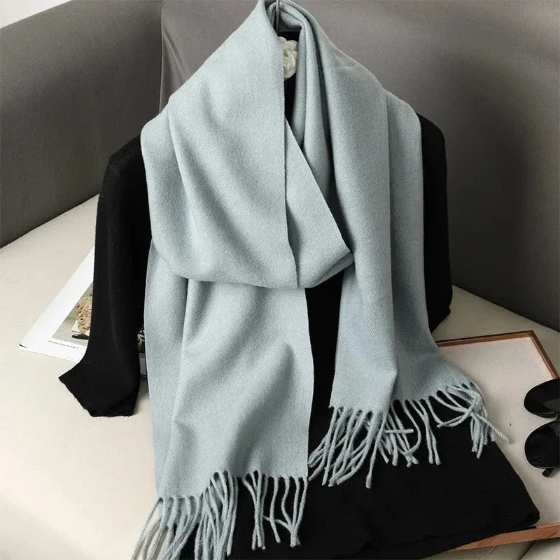62-Color Winter Cashmere Scarf – Warm Tassel Pashmina Wrap for Women