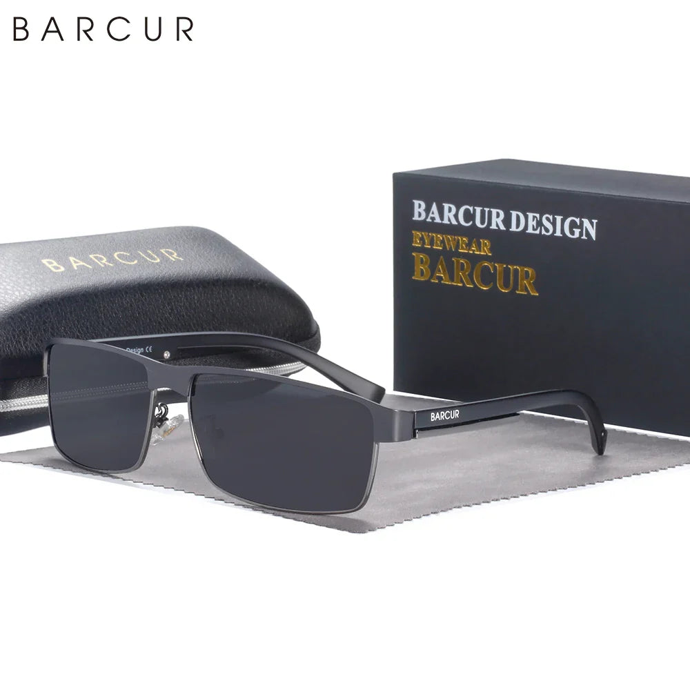 BARCUR Sunglasses Men’s Original Rectangle Fashionable Business Sunglasses – Polarized UV400 Protection for Driving Hiking Sports and Casual Wear – Trendy Fashion Shades Oculos De Sol with Anti-Reflective TAC Lenses