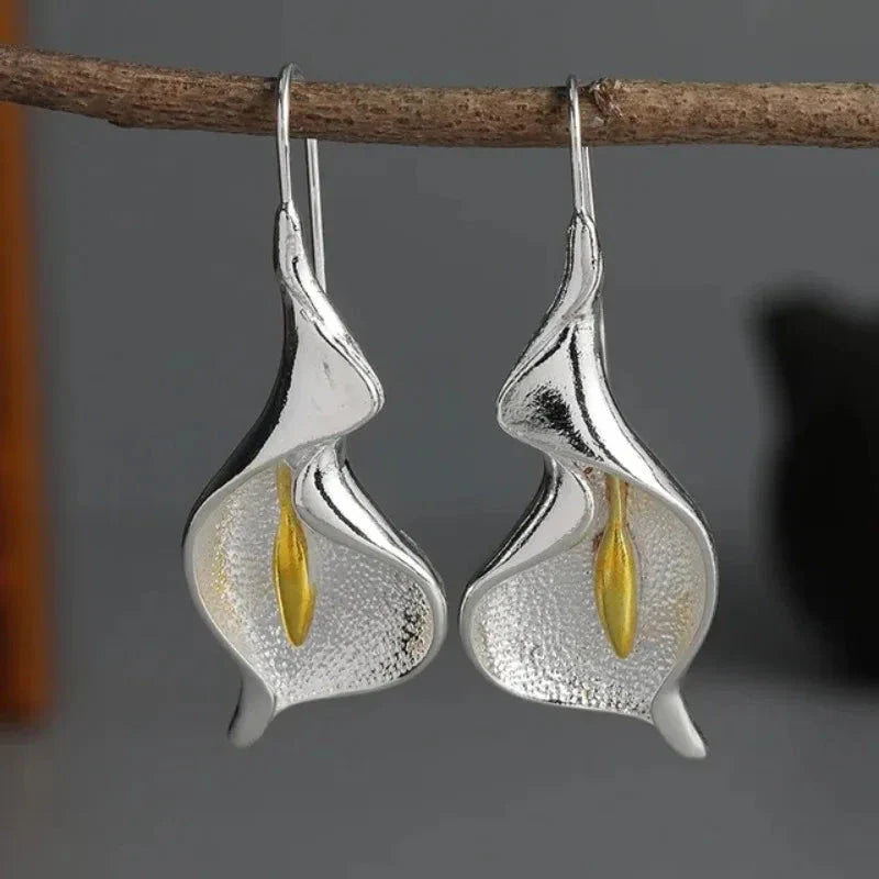 Blooming Flower Hook Earrings – Gold & Silver Dangle Jewelry for Women