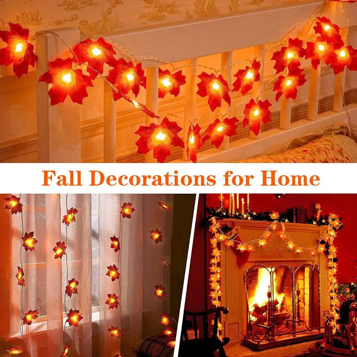 10/20 LED Maple Leaf String Lights – Battery Powered Fairy Lights for Home & Outdoor Decor