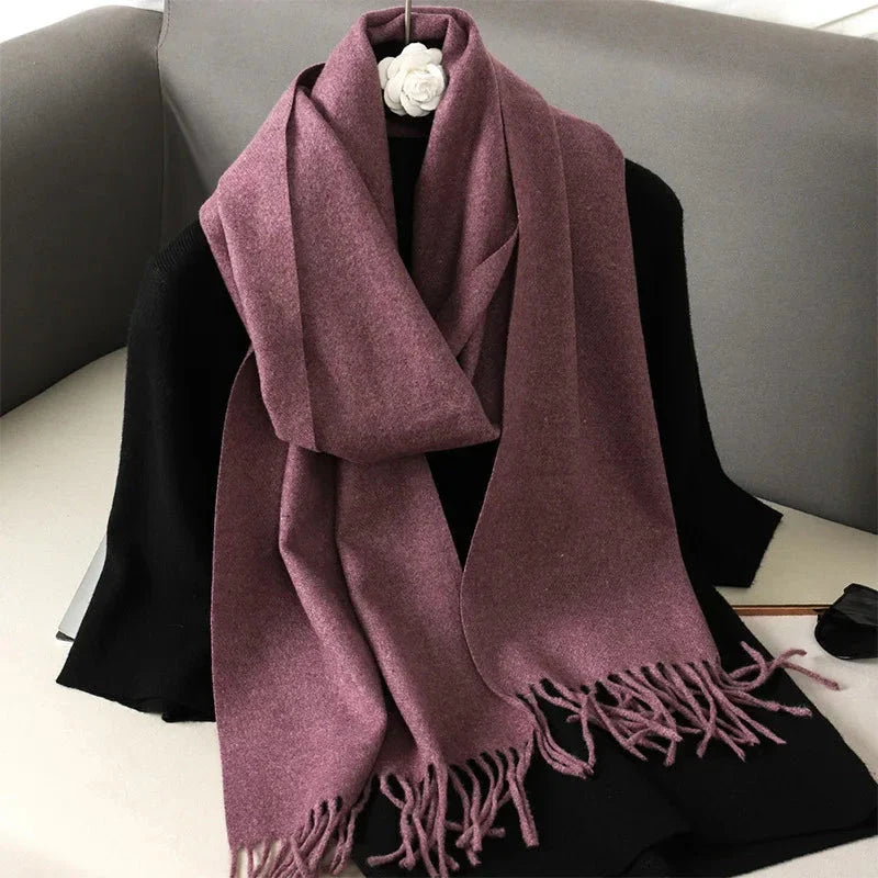 62-Color Winter Cashmere Scarf – Warm Tassel Pashmina Wrap for Women