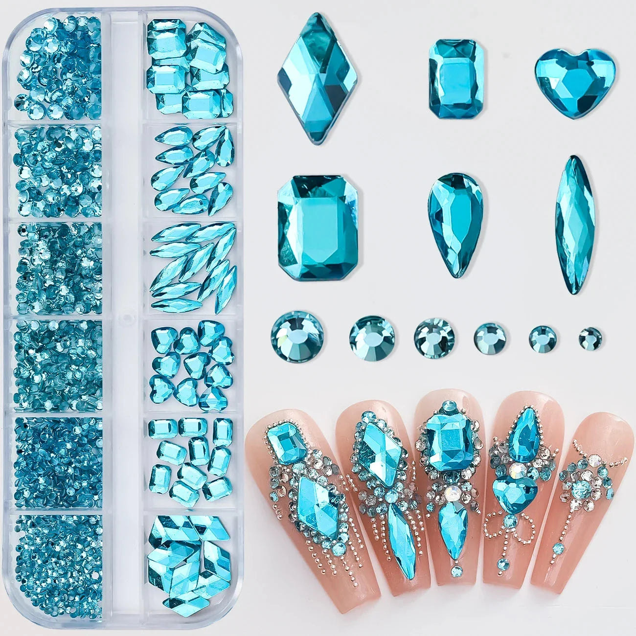 180pcs AB Flatback Glass Nail Rhinestones - Multi-Shape Gems for DIY Nail Art