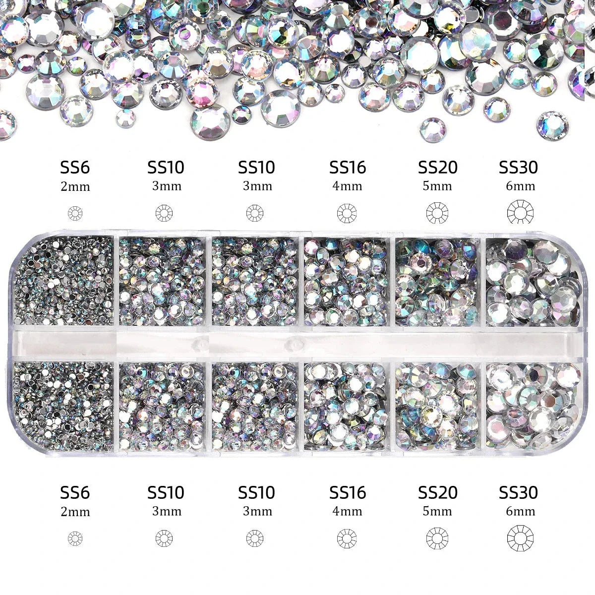 2400+ Shiny Clear Crystal Nail Rhinestones - Mixed Sizes & Shapes Flatback Gems