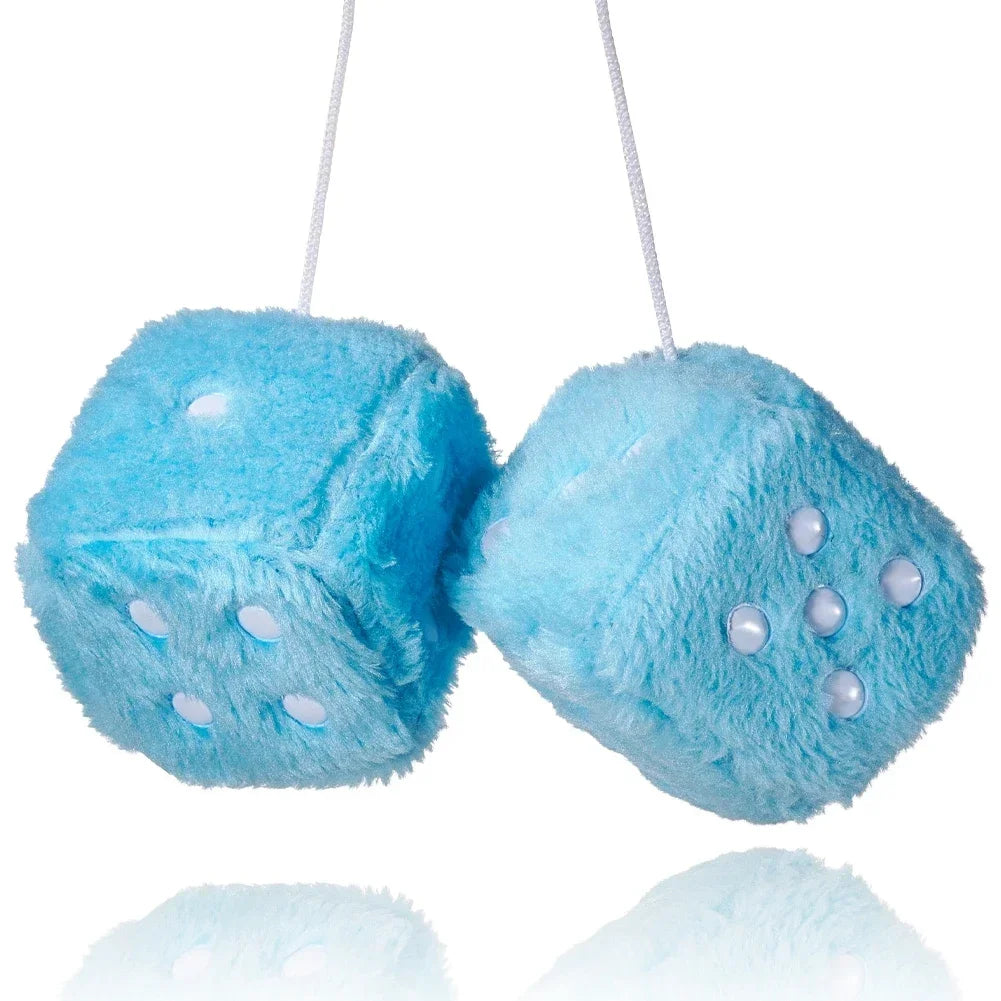 1 Fuzzy Plush Dice with Dots Retro Square Plush Hanging Mirror Fuzzy Dices Kid Toys for Pink Car Interior Ornament Decoration