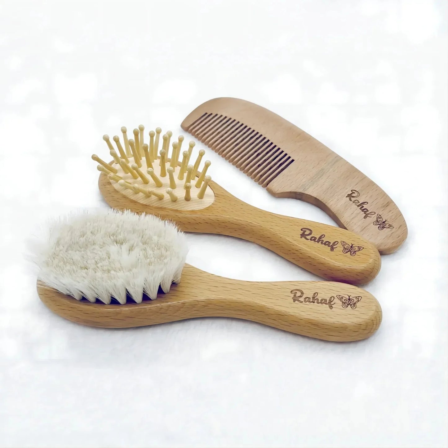 Personalized Wooden Baby Brush – Custom Name Wool Comb for Kids