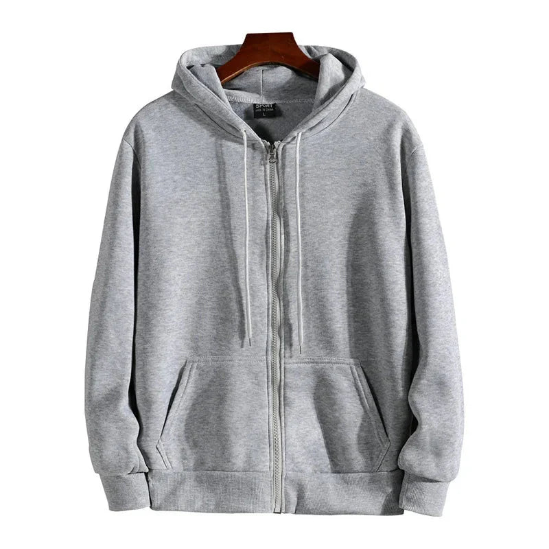 Men’s Casual Zipper Hoodie – Autumn Winter Long Sleeve Hooded Sweatshirt for Daily Wear & Sports