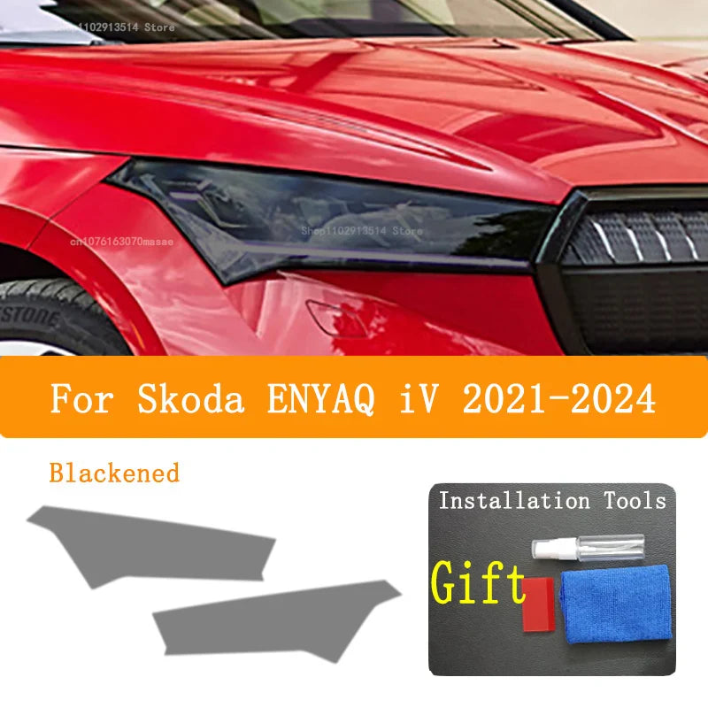 For Skoda ENYAQ iV 2021 2024 Car Headlight Protective Film Vinyl Restoration Transparent Black TPU Car Light Repair Sticker