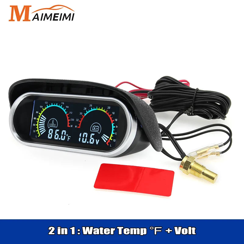 2 in 1 LCD Digital Auto Water Temp Gauge Voltmeter Gauge For Car Truck Motorcycle Temperature Sensor 10mm Temperature 12V 24V