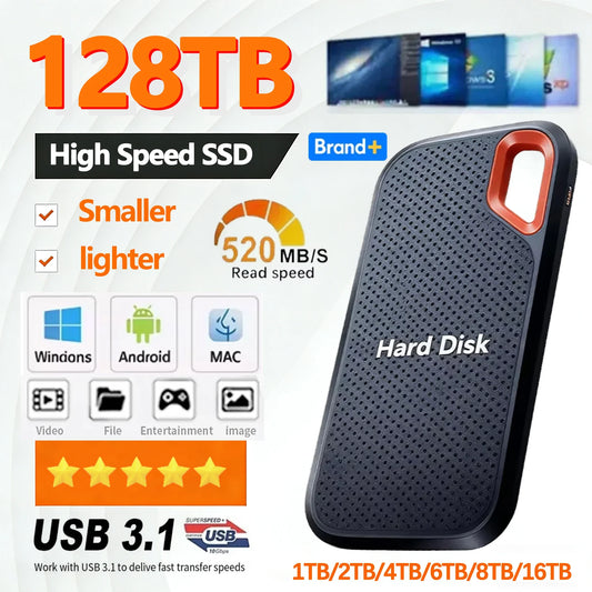 High Speed External Solid State Drive 1TB Portable SSD External Hard Drive 128TB External Hard Disk Hard drive For Laptop Mac PC
