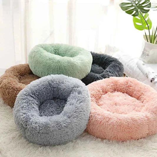 Round pet bed for anxious pets - Plush and calming