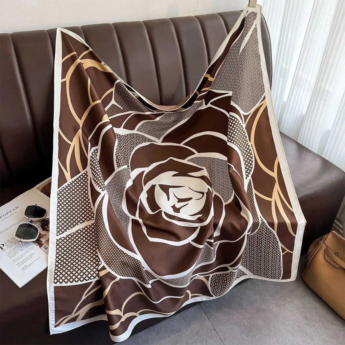 90x90cm Square Silk-Feel Scarf – Luxury Women’s Shawl & Head Wrap