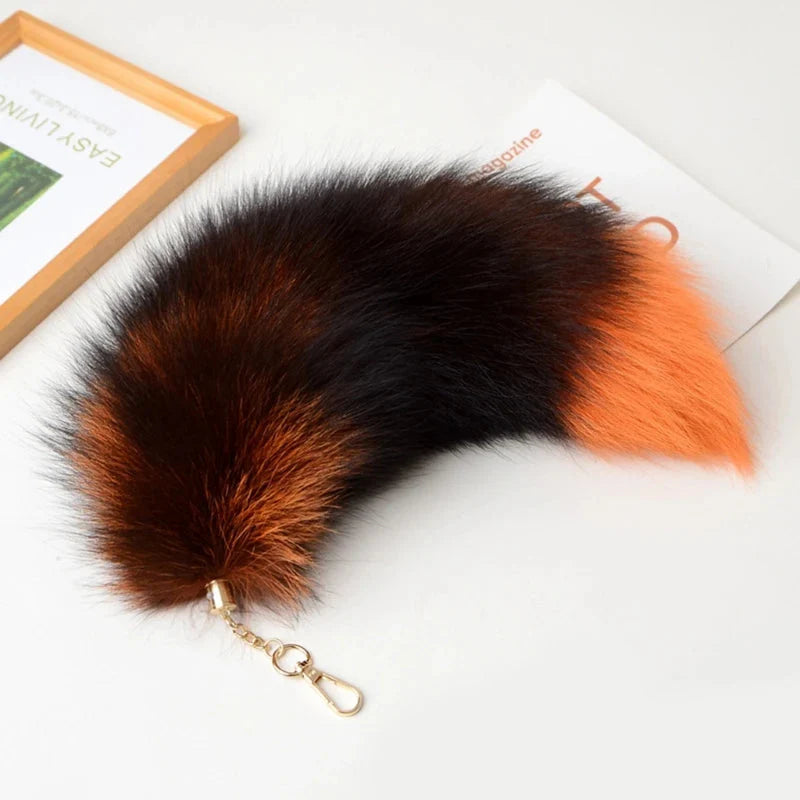 Plush-Fox Tail Keychain Furry Racoon Tail Keyring Keychain 28cm Animal Tail Key-Pendant Pompoms Keyring Holder Bag-Decor