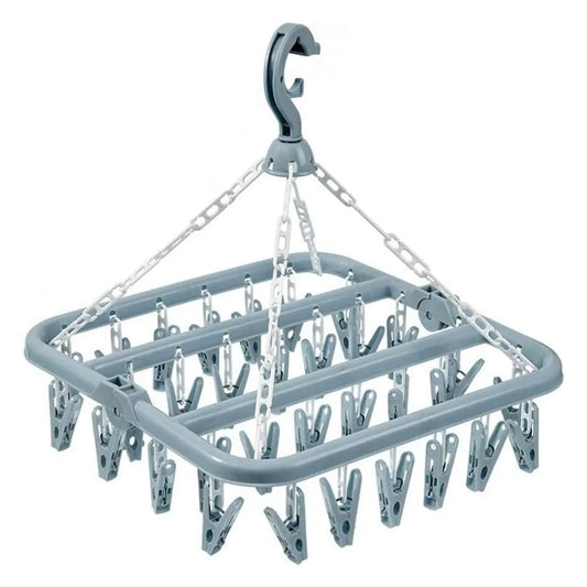 Foldable Drip Hanger with 32 Clips – Plastic Clothes Drying Rack