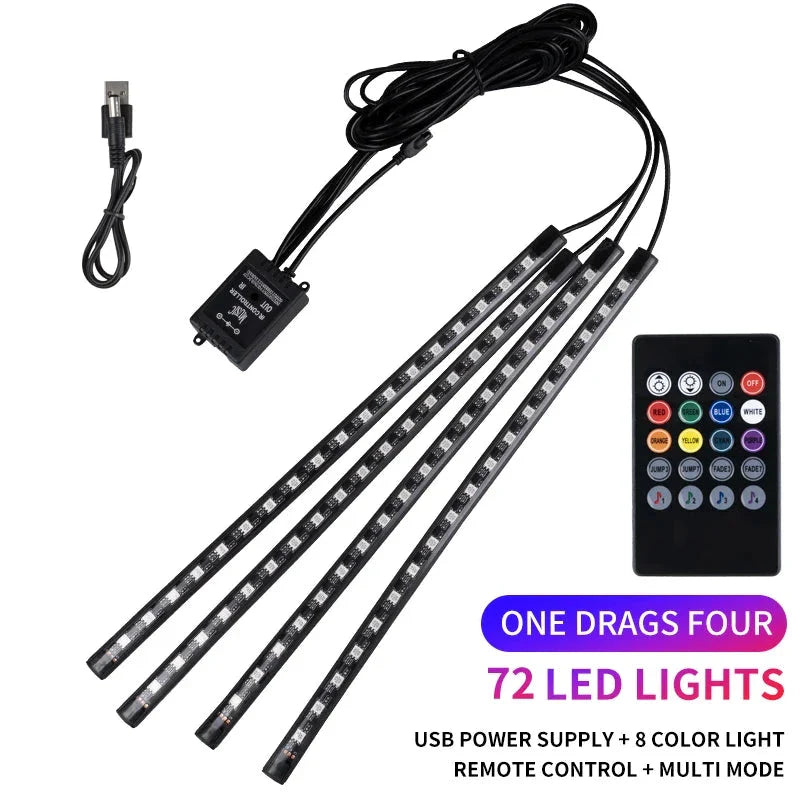 Neon LED Car Interior Ambient Light Kit - RGB Foot Strip with Remote & App Music Control
