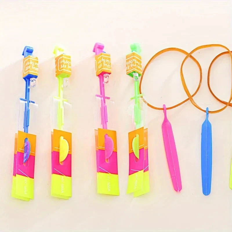 10pcs LED Light Rockets – Flying Toys with Slingshot Launchers