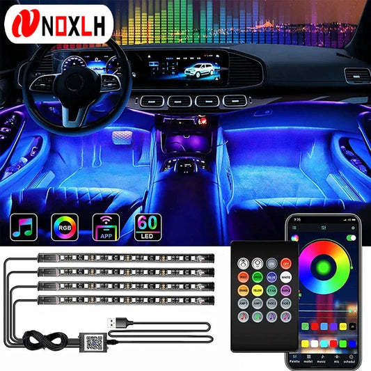 Neon LED Car Interior Ambient Light Kit – RGB Foot Strip Lighting with APP & Remote Control, Music Sync Car Decor Lamp