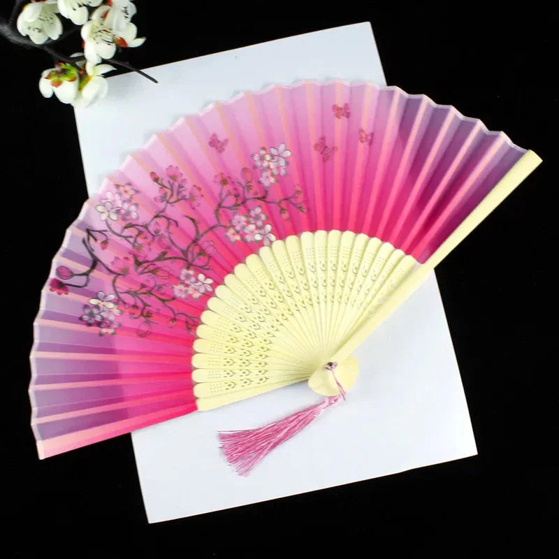 Hand Fan Foldable Silk Fan Noodles Bamboo Fan Bones Halloween Cosplay Prop Christmas Wedding Decoration Party Gifts Art Crafts