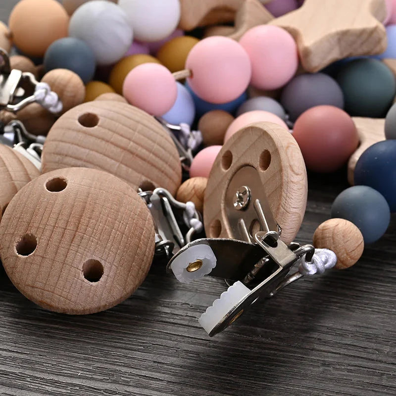 Baby Pacifier Chain Clip Silicone Teether Beads Soother Toy