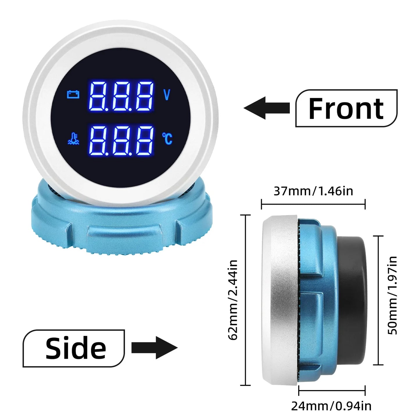 New 2" 52mm Digital Car Truck Water Temp Gauge with 10mm Temperature Sensor Temperatura Voltage Voltmeter Blue LED 12V/24V